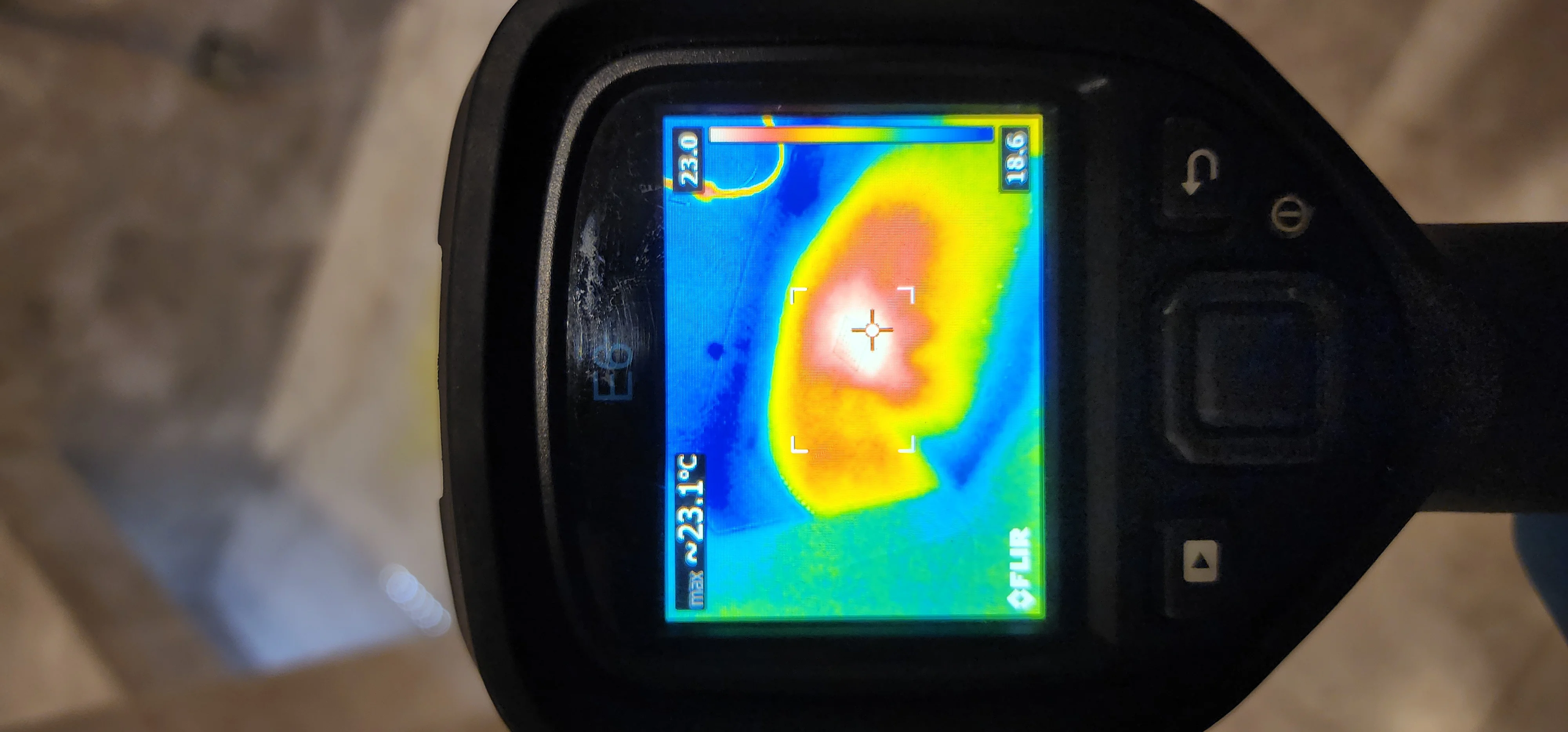 Thermal camera close-up from Bramley shower waste leak investigation