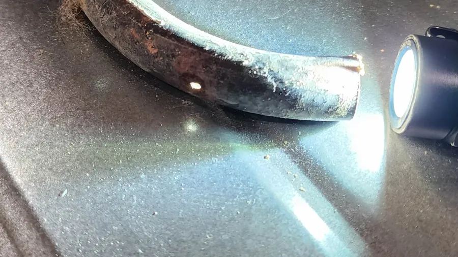 Damaged domestic hot water pipework from a leak detection investigation