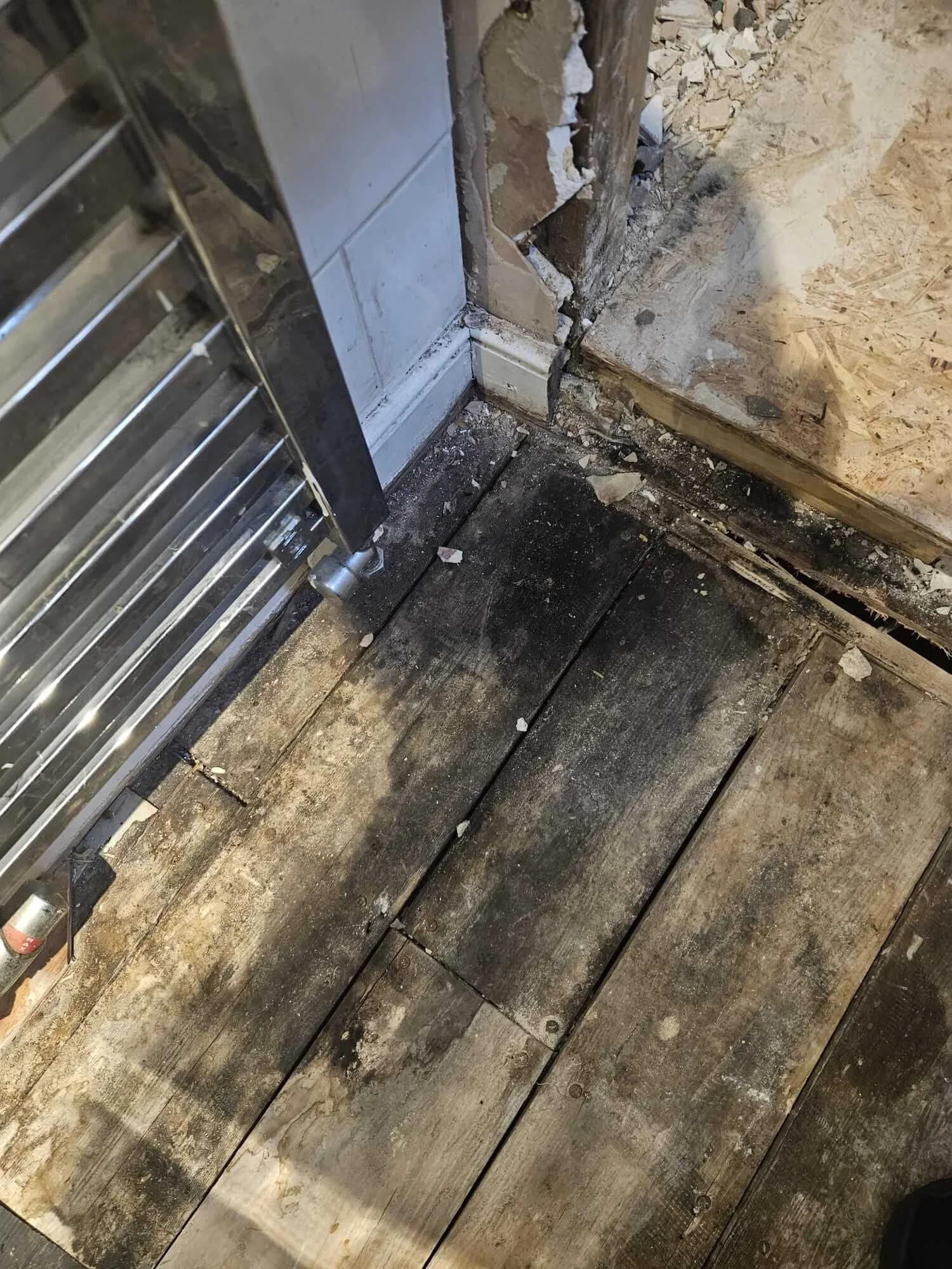 Bathroom floor and shower area evidence from Kingston leak investigation