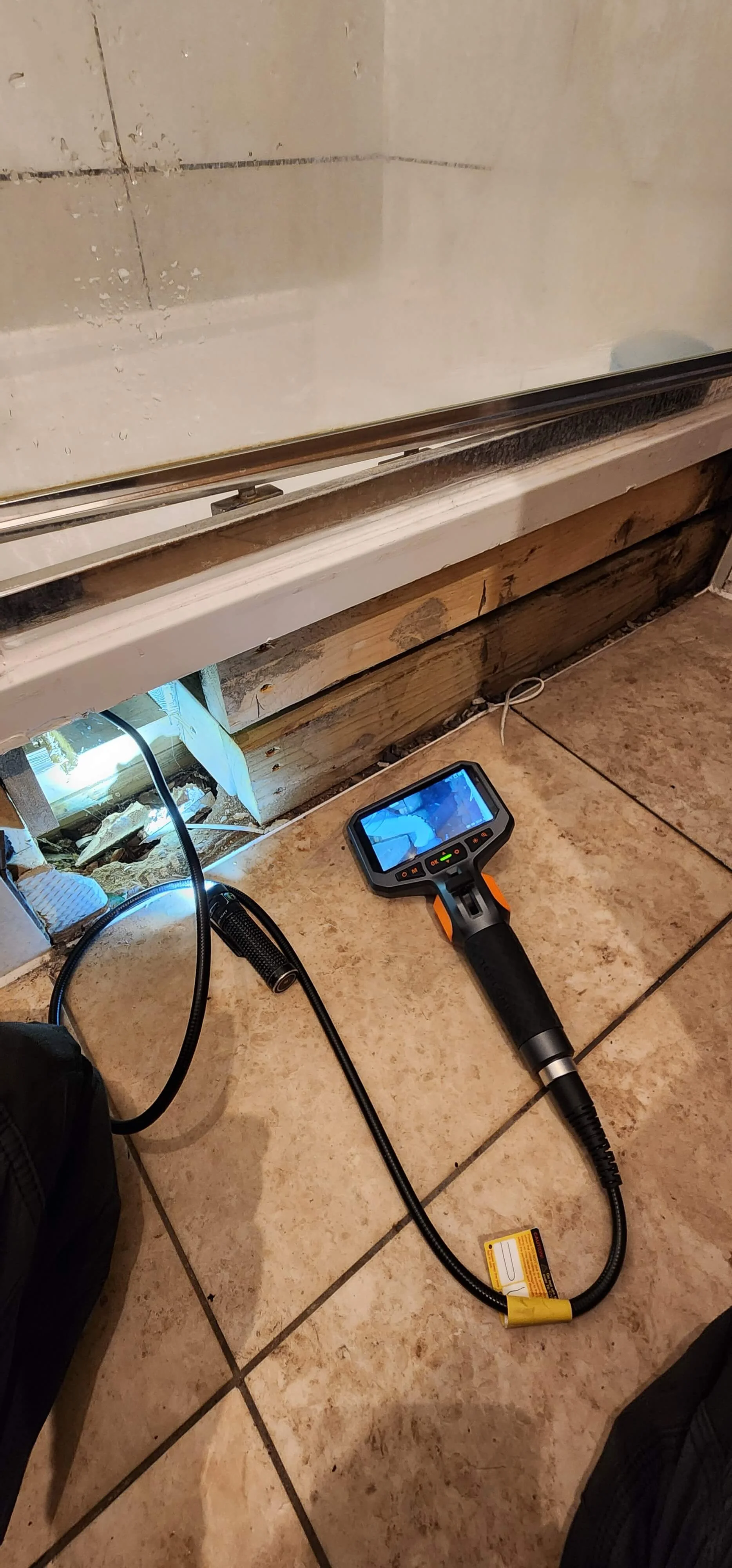 Endoscopic camera used during waste pipe leak detection in Portsmouth