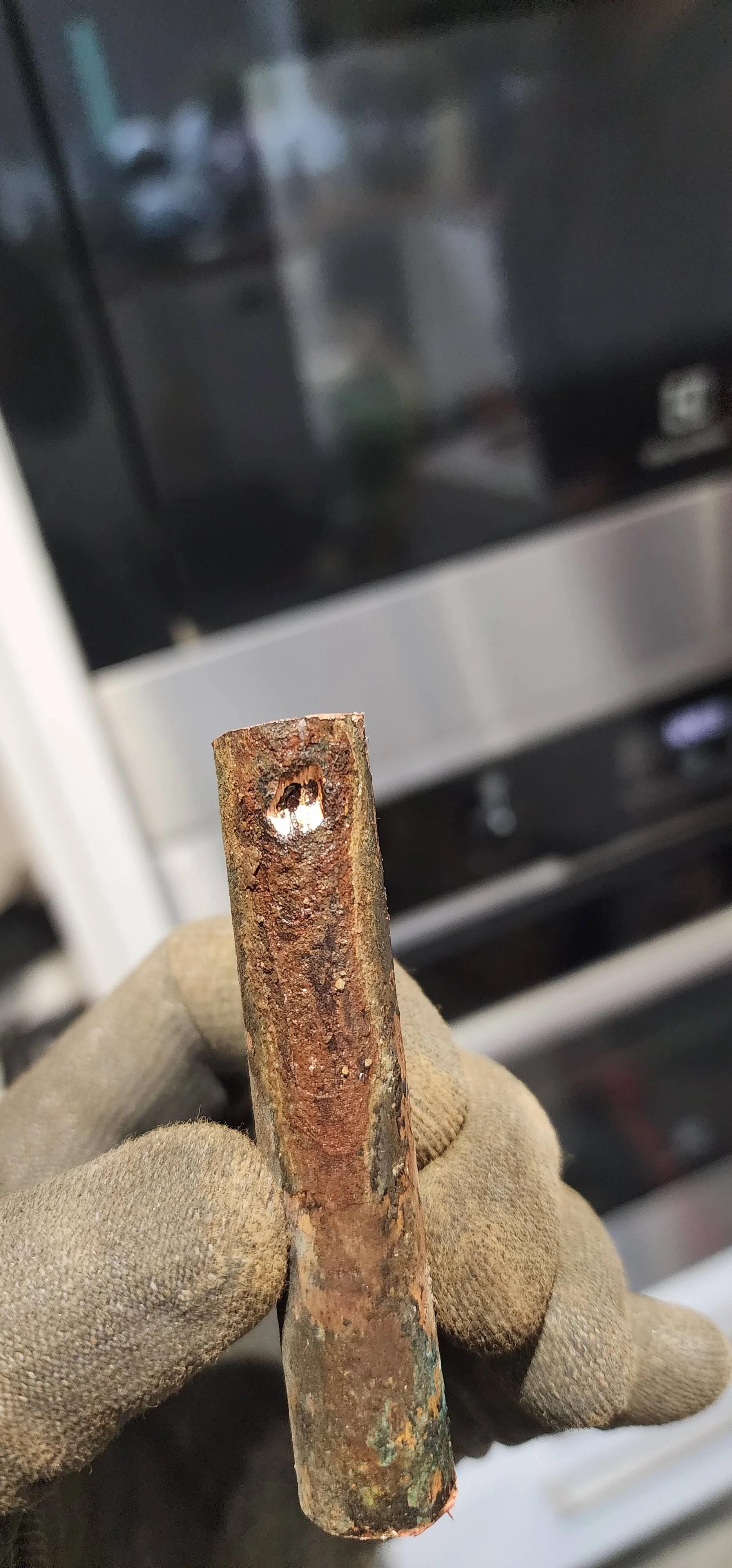 Failed heating pipe section found during concealed leak detection in Reading